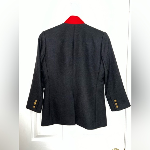 Orig $798 EUC Smythe One Button Poppy Red Lapel Black Blazer Size 2 - Picture 3 of 11